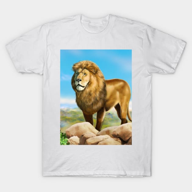 Lion king a wild animal. Wild African lion in nature. Retro style. Realistic Oil painting illustration. Lion Head Wildlife Hand Drawing poster T-Shirt by sofiartmedia